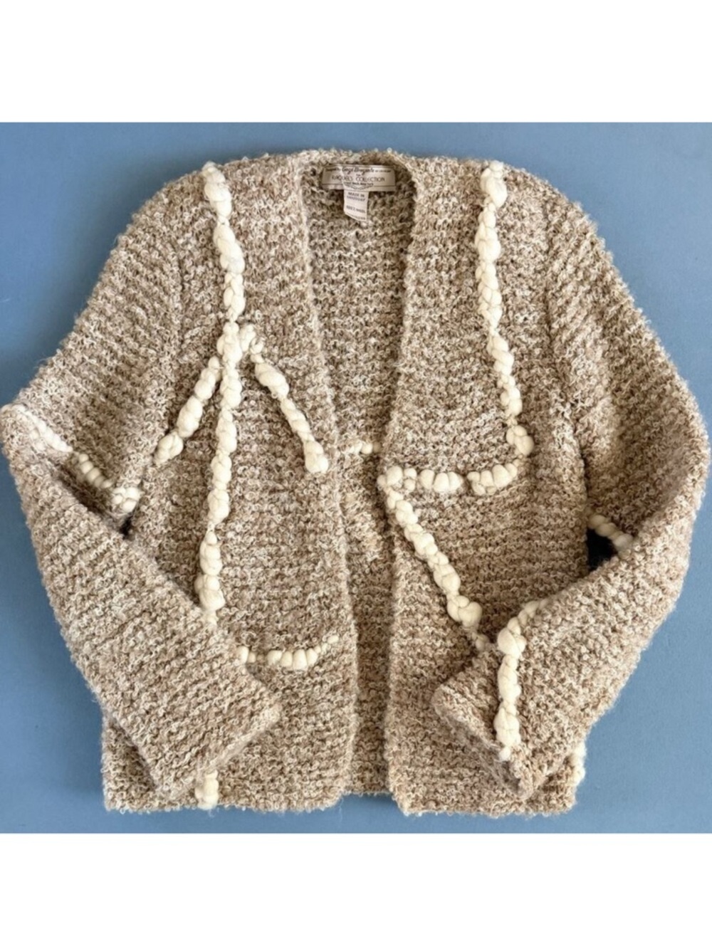 Vintage Gogo Bregante‎ Raquel's Collection Wool Open Front Cream Marl Cardigan